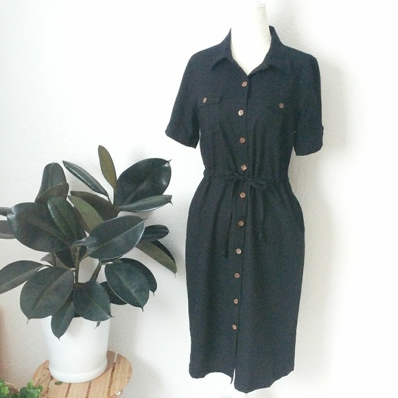Vintage Dresses & Skirts - 90s Vintage Black Grunge Button Down Shirt Dress